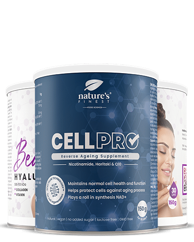 Cell Pro | Suplemento anti-envelhecimento | Bebida ou smoothie | Nicotinamida | Vitamina B3 | Gluconato de zinco | Extrato de haritaki | 150g.